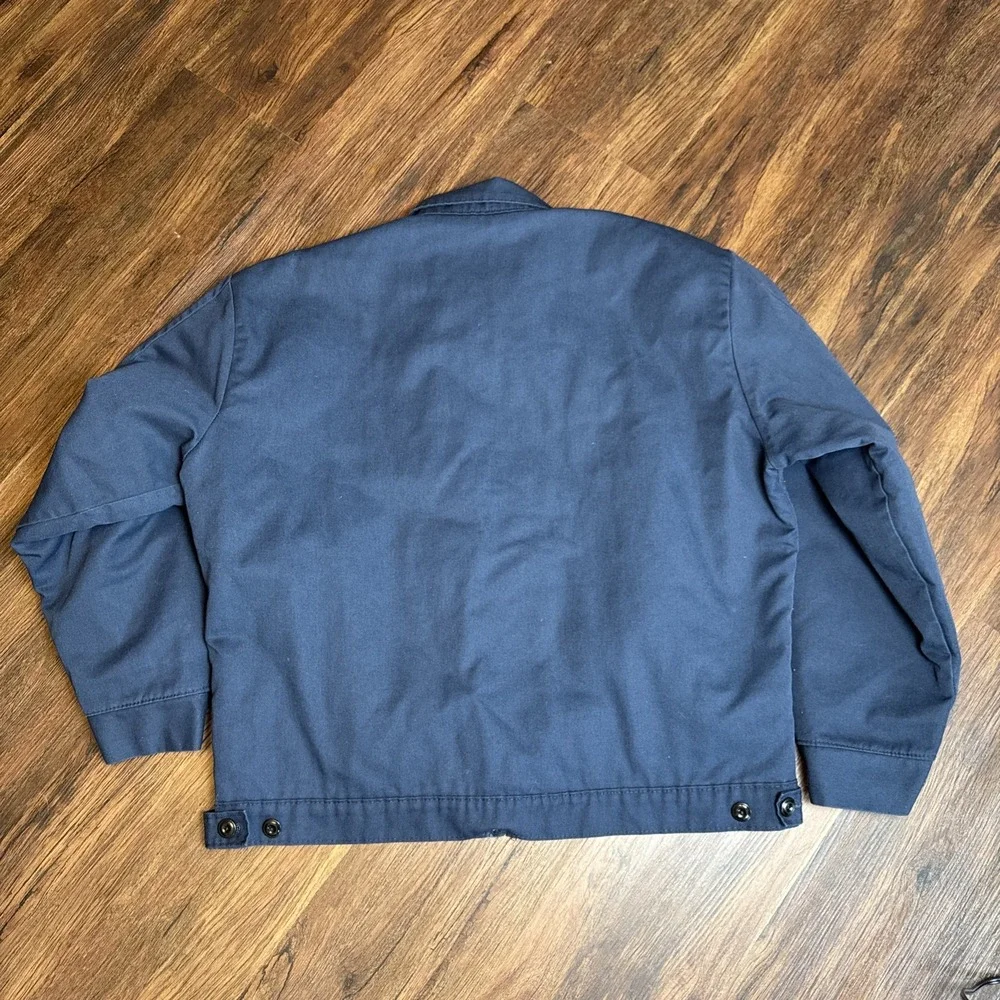 Vintage 1980s Men's Blue Gas Station Work Jacket Zip Up Atlas Van Lines Sz L